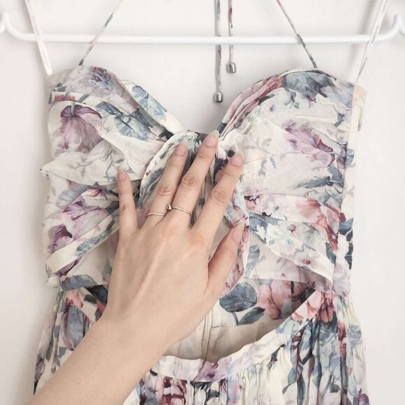 Seen on Anne Hathaway! Zimmermann Romantic Jasper Tie Halter Dress Size 0 b106 - Picture 8 of 14